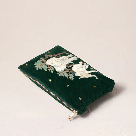 Young Ideas & Henmores -Baby Elephant Forest Conservation Velvet Everyday Pouch -Forest -OS