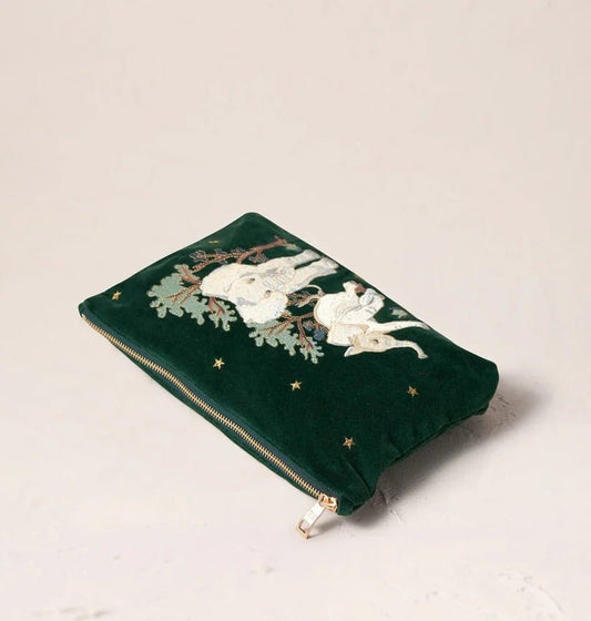 Young Ideas & Henmores -Baby Elephant Forest Conservation Velvet Everyday Pouch -Forest -OS