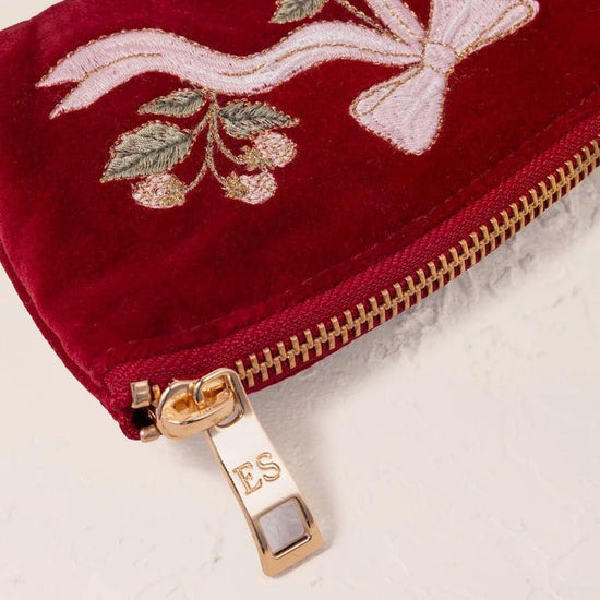 Young Ideas & Henmores -Berries & Rouge Bows Velvet Coin Purse -Rouge -OS