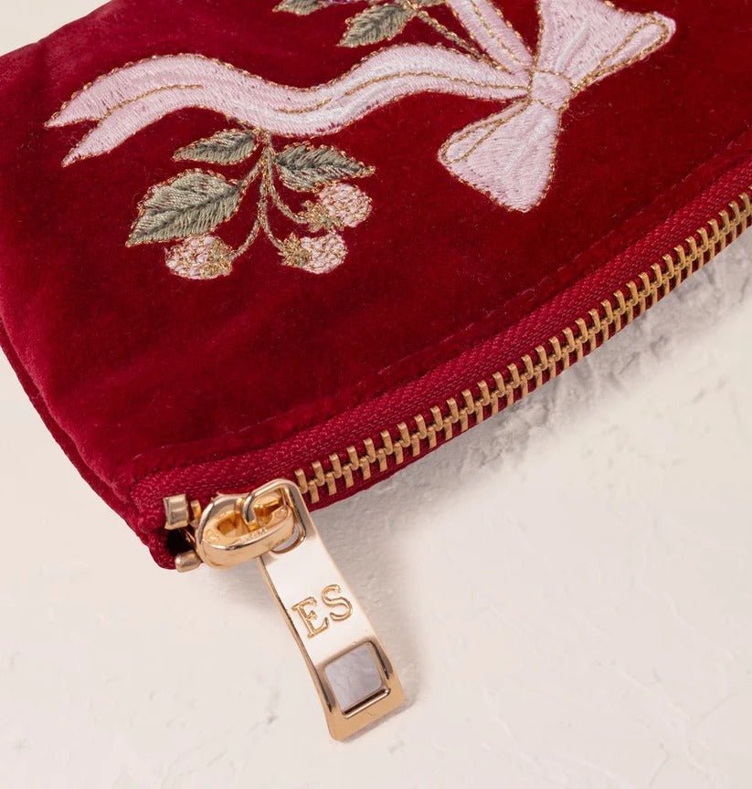 Young Ideas & Henmores -Berries & Rouge Bows Velvet Coin Purse -Rouge -OS