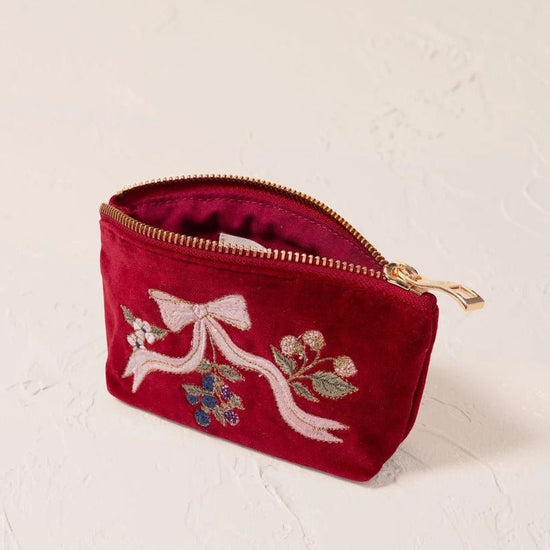 Young Ideas & Henmores -Berries & Rouge Bows Velvet Coin Purse -Rouge -OS