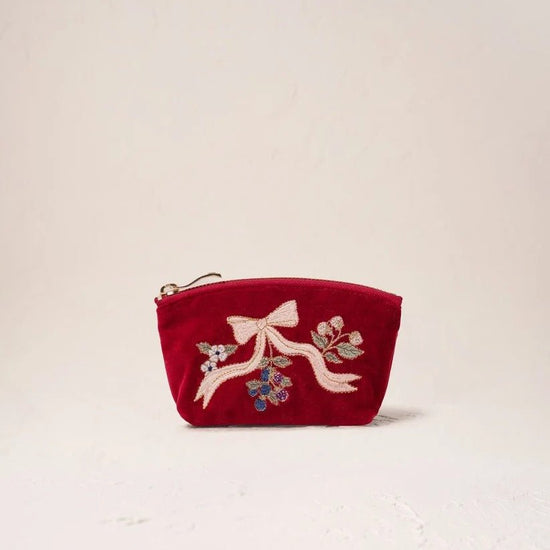 Young Ideas & Henmores -Berries & Rouge Bows Velvet Coin Purse -Rouge -OS