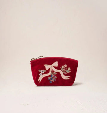 Young Ideas & Henmores -Berries & Rouge Bows Velvet Coin Purse -Rouge -OS