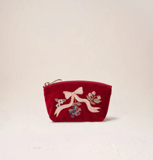 Young Ideas & Henmores -Berries & Rouge Bows Velvet Coin Purse -Rouge -OS