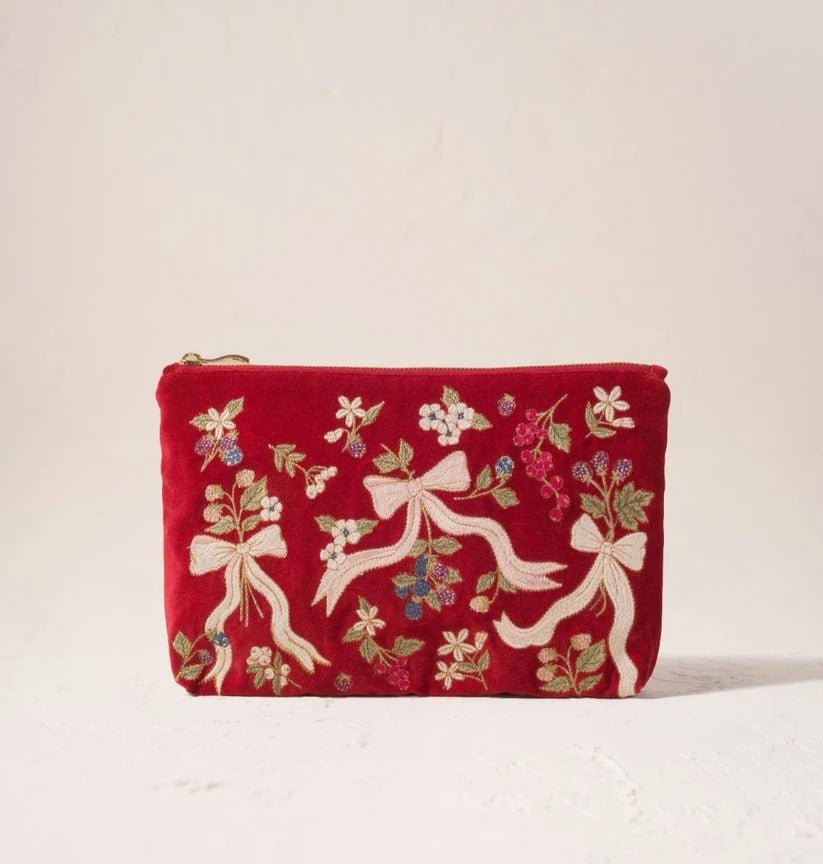Young Ideas & Henmores -Berries & Rouge Bows Velvet Everyday Pouch -Rouge -OS