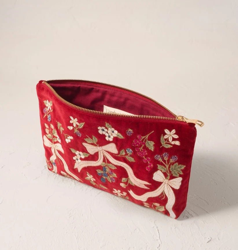 Young Ideas & Henmores -Berries & Rouge Bows Velvet Everyday Pouch -Rouge -OS