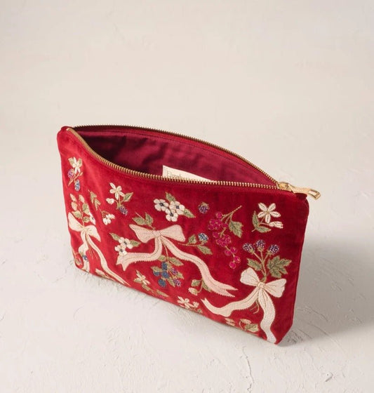 Young Ideas & Henmores -Berries & Rouge Bows Velvet Everyday Pouch -Rouge -OS