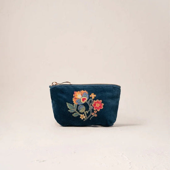 Young Ideas & Henmores -Botanical Garden Ink Blue Velvet Coin Purse -Ink Blue -OS