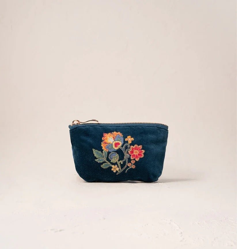 Young Ideas & Henmores -Botanical Garden Ink Blue Velvet Coin Purse -Ink Blue -OS