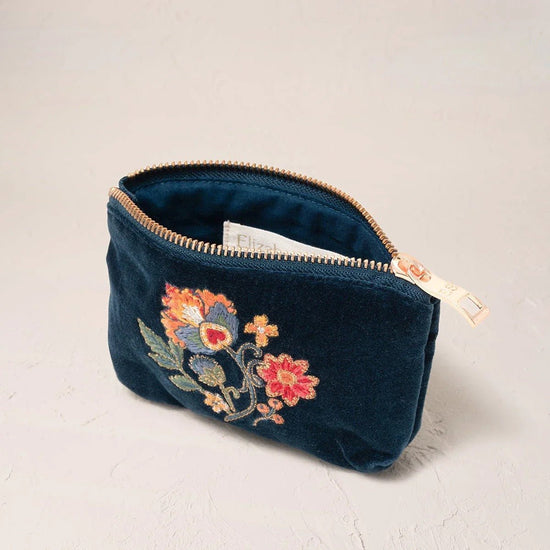 Young Ideas & Henmores -Botanical Garden Ink Blue Velvet Coin Purse -Ink Blue -OS