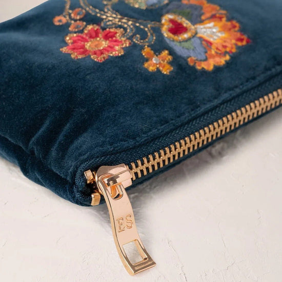 Young Ideas & Henmores -Botanical Garden Ink Blue Velvet Coin Purse -Ink Blue -OS