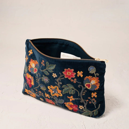 Young Ideas & Henmores -Botanical Garden Ink Blue Velvet Everyday Pouch -Ink Blue -OS