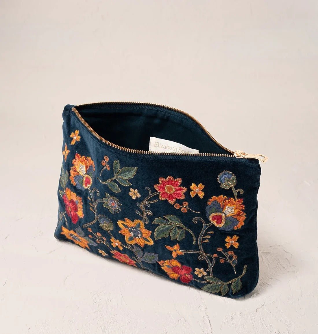 Young Ideas & Henmores -Botanical Garden Ink Blue Velvet Everyday Pouch -Ink Blue -OS