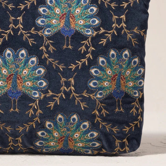 Young Ideas & Henmores -Botanical Peacock Indigo Velvet Everyday Pouch -Indigo -OS