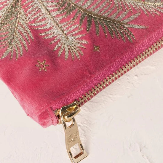 Young Ideas & Henmores -Botanical Zebra Velvet Everyday Pouch -Peony -OS
