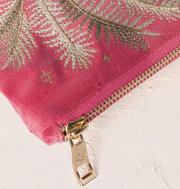 Young Ideas & Henmores -Botanical Zebra Velvet Everyday Pouch -Peony -OS