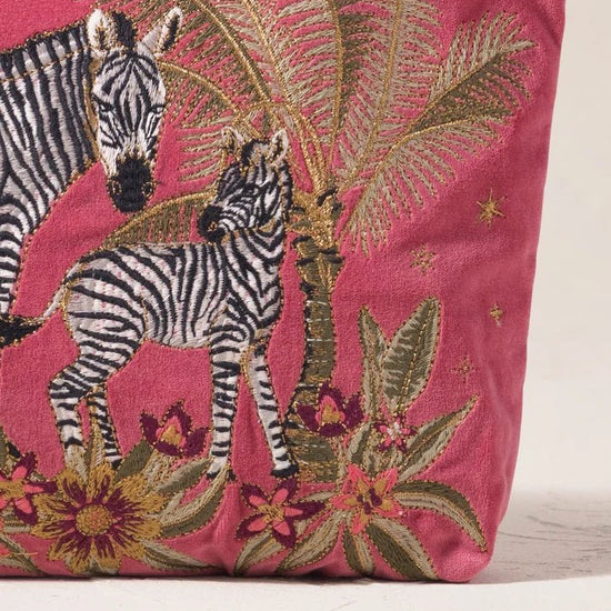 Young Ideas & Henmores -Botanical Zebra Velvet Everyday Pouch -Peony -OS