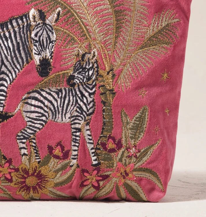 Young Ideas & Henmores -Botanical Zebra Velvet Everyday Pouch -Peony -OS