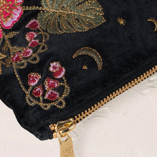 Young Ideas & Henmores -Celestial Leopard Charcoal Velvet Everyday Pouch -Charcoal -OS