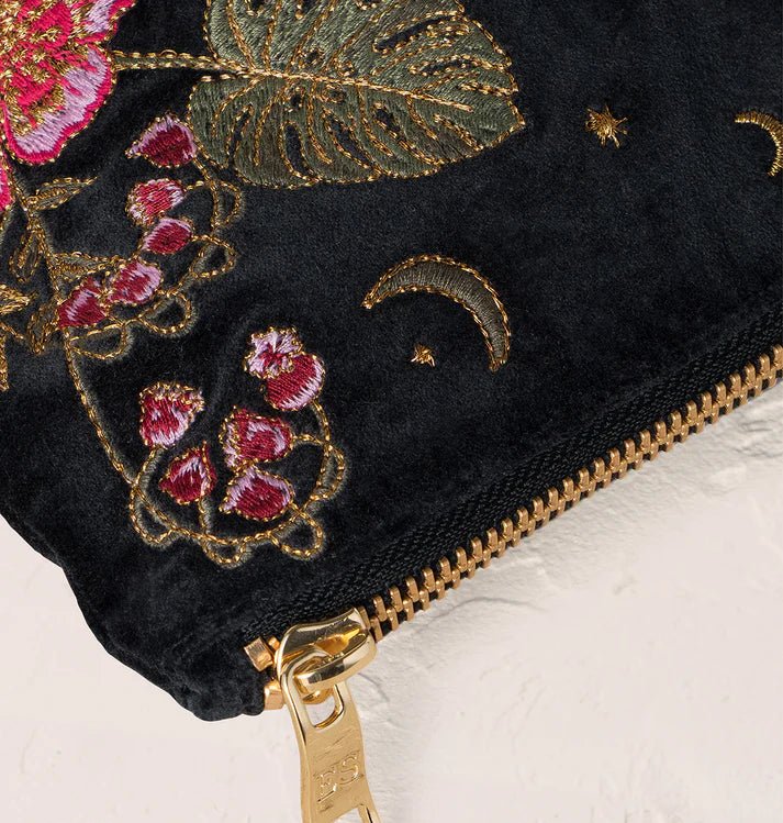 Young Ideas & Henmores -Celestial Leopard Charcoal Velvet Everyday Pouch -Charcoal -OS