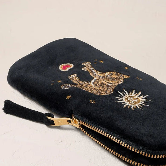 Young Ideas & Henmores -Celestial Leopard Charcoal Velvet Glasses Case -Charcoal -OS
