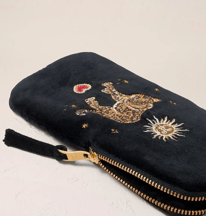 Young Ideas & Henmores -Celestial Leopard Charcoal Velvet Glasses Case -Charcoal -OS