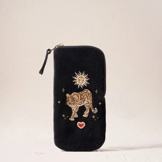 Young Ideas & Henmores -Celestial Leopard Charcoal Velvet Glasses Case -Charcoal -OS