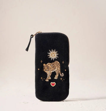Young Ideas & Henmores -Celestial Leopard Charcoal Velvet Glasses Case -Charcoal -OS