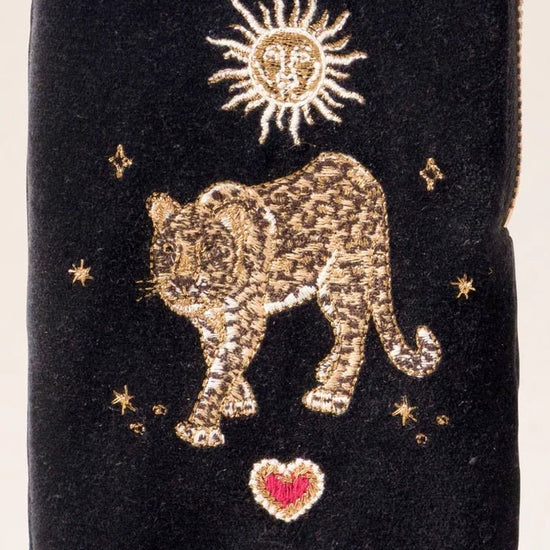 Young Ideas & Henmores -Celestial Leopard Charcoal Velvet Glasses Case -Charcoal -OS