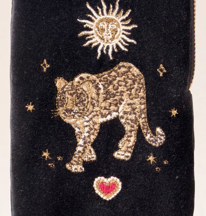 Young Ideas & Henmores -Celestial Leopard Charcoal Velvet Glasses Case -Charcoal -OS