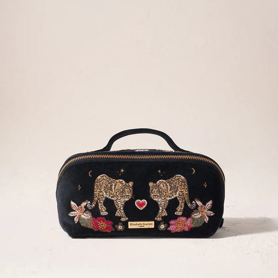 Young Ideas & Henmores -Celestial Leopard Charcoal Velvet Open Flat Makeup Bag -Charcoal -OS