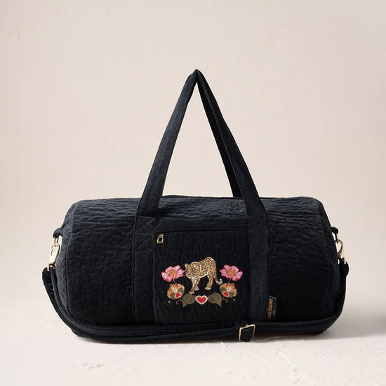 Young Ideas & Henmores -Celestial Leopard Charcoal Velvet Overnight Bag -Charcoal -OS