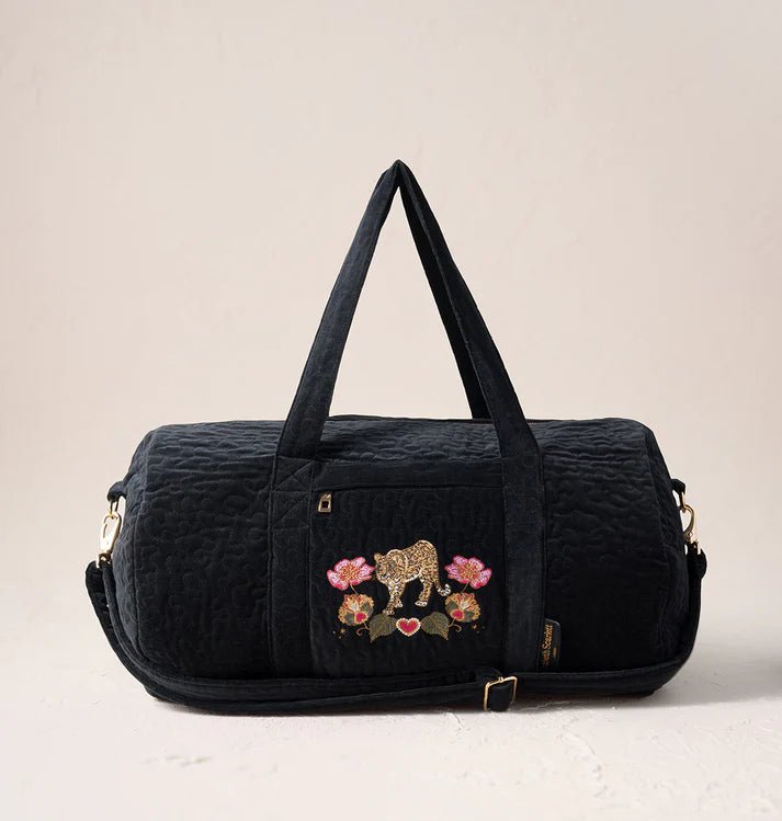 Young Ideas & Henmores -Celestial Leopard Charcoal Velvet Overnight Bag -Charcoal -OS