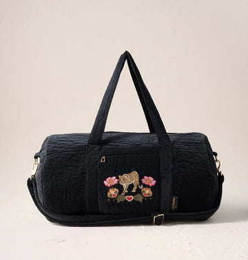 Young Ideas & Henmores -Celestial Leopard Charcoal Velvet Overnight Bag -Charcoal -OS