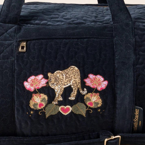 Young Ideas & Henmores -Celestial Leopard Charcoal Velvet Overnight Bag -Charcoal -OS