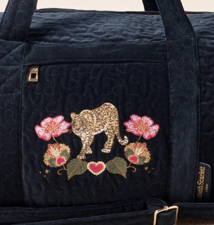 Young Ideas & Henmores -Celestial Leopard Charcoal Velvet Overnight Bag -Charcoal -OS