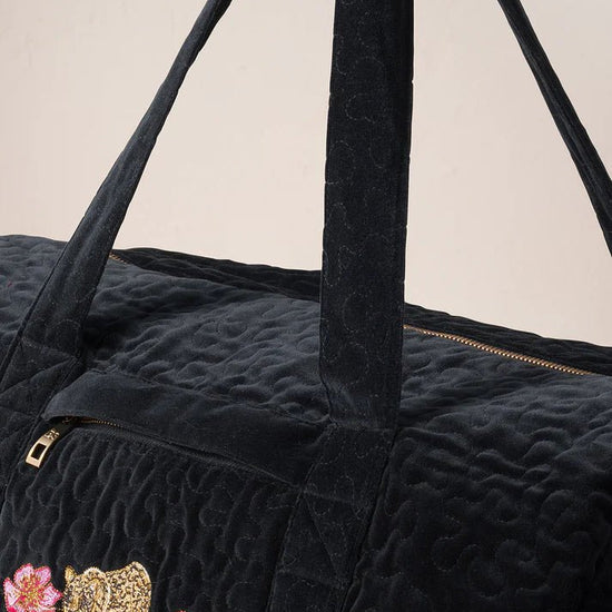 Young Ideas & Henmores -Celestial Leopard Charcoal Velvet Overnight Bag -Charcoal -OS