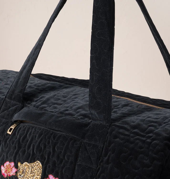 Young Ideas & Henmores -Celestial Leopard Charcoal Velvet Overnight Bag -Charcoal -OS
