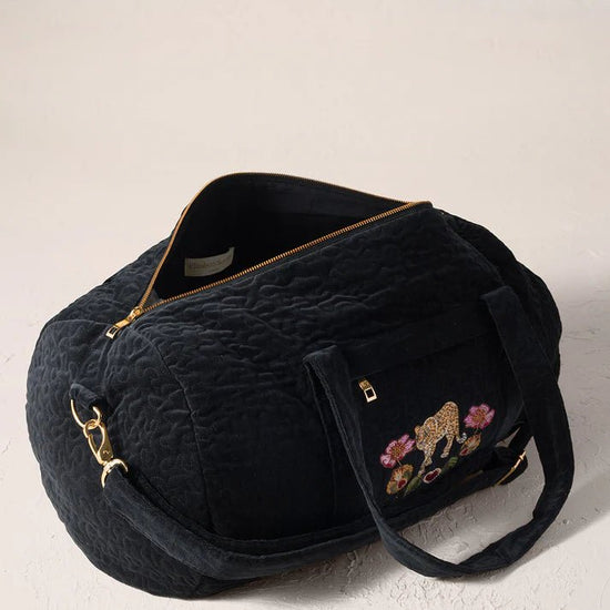 Young Ideas & Henmores -Celestial Leopard Charcoal Velvet Overnight Bag -Charcoal -OS