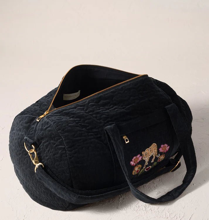 Young Ideas & Henmores -Celestial Leopard Charcoal Velvet Overnight Bag -Charcoal -OS