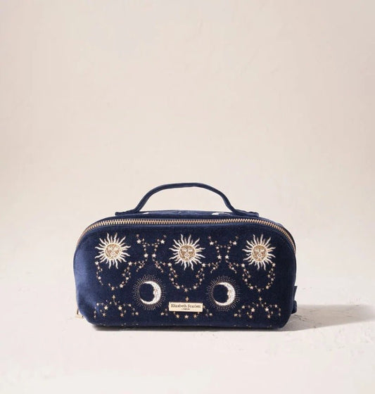Young Ideas & Henmores -Celestial Sun Navy & Moon Velvet Open Flat Makeup Bag -Navy -OS