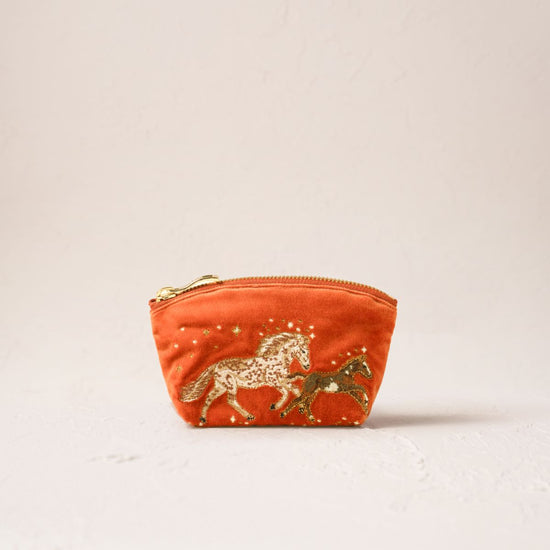 Young Ideas/Henmores - Celestial Wild Horses Terracotta Velvet Coin Purse - Terrocotta - OS