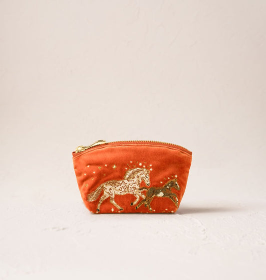 Young Ideas/Henmores - Celestial Wild Horses Terracotta Velvet Coin Purse - Terrocotta - OS