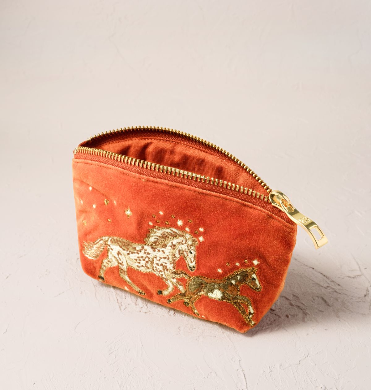 Young Ideas/Henmores - Celestial Wild Horses Terracotta Velvet Coin Purse - Terrocotta - OS
