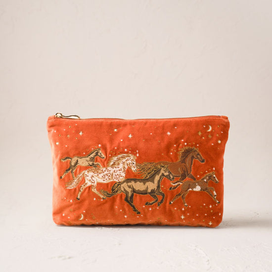 Young Ideas/Henmores - Celestial Wild Horses Terrocotta Velvet Everyday Pouch - Terrocotta - OS
