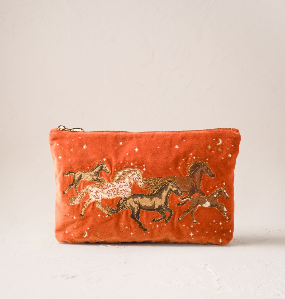 Young Ideas/Henmores - Celestial Wild Horses Terrocotta Velvet Everyday Pouch - Terrocotta - OS