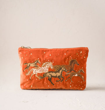 Young Ideas/Henmores - Celestial Wild Horses Terrocotta Velvet Everyday Pouch - Terrocotta - OS