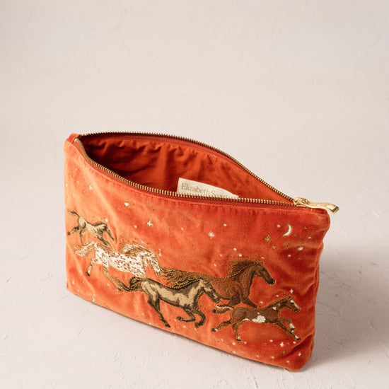 Young Ideas/Henmores - Celestial Wild Horses Terrocotta Velvet Everyday Pouch - Terrocotta - OS