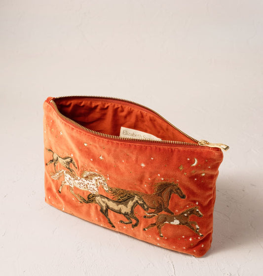 Young Ideas/Henmores - Celestial Wild Horses Terrocotta Velvet Everyday Pouch - Terrocotta - OS