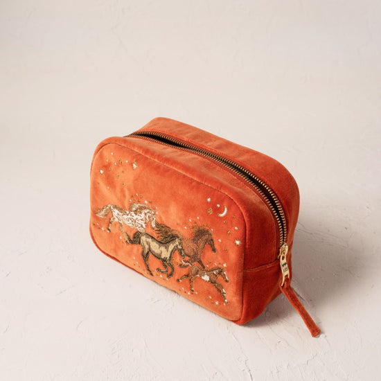Young Ideas/Henmores - Celestial Wild Horses Terrocotta Velvet Makeup Bag - Terrocotta - OS